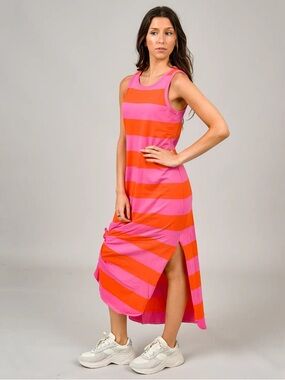 RD Style Pink & Orange Striped Sleeveless Maxi Dress